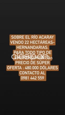 Ofertaaa !!! Sobre el río acaray vendo 22 hectárea- hernandarias, foto 1
