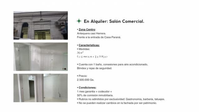 Salón comercial en alquiler en Asuncion Cento ils