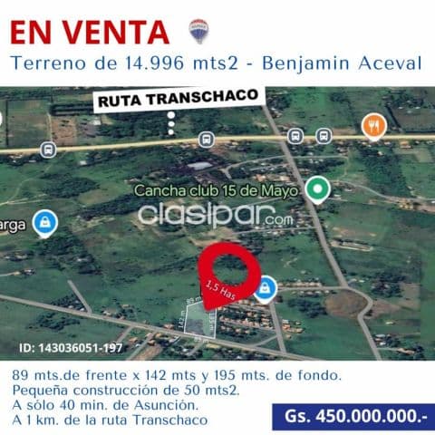 Terreno-Venta-PY Presidente Hayes Benjamín Aceval Benjamín Aceval, foto 1