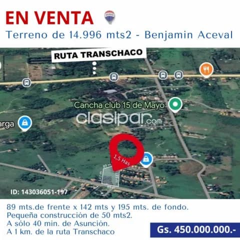 Terreno-Venta-PY Presidente Hayes Benjamín Aceval Benjamín Aceval, foto 2