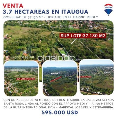 En venta 3.7 hectareas en itaugua