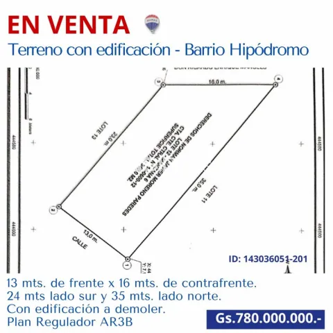 Terreno-Venta-PY Asunción Hipódromo 360m2, foto 2