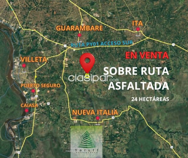 Terreno de 24 hectáreas sobre ruta asfaltada en villeta