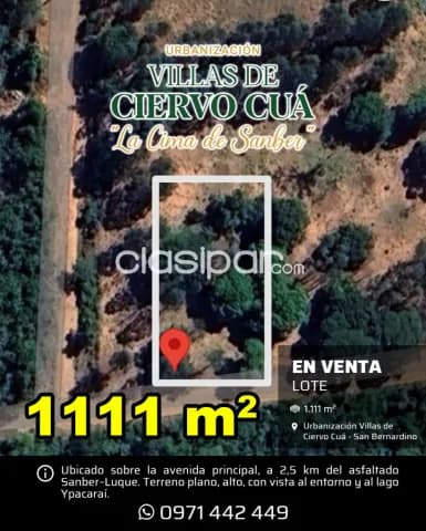 Invierta en villas de ciervo cuá, San Bernardino lote de 1.111 m² sobre avenida principal, foto 2