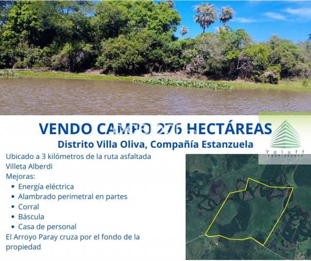 Campo en estanzuela villa oliva de 276 hectáreas a 3 kilómetros de la ruta asfaltada
