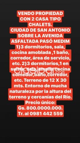 Ciudad de san antonio vendo propiedad con 2 casa tipo chalets s/ avenida paso medim, foto 1