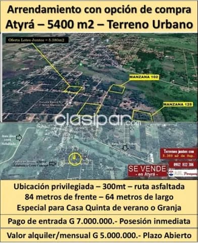 Atyrá - 5.400 m2 - esquina y frente a 3 calles - doy en arrendamiento con opcion a compra, foto 2