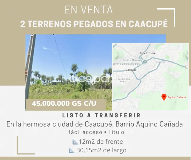 En venta 2 terrenos juntos en Caacupé, foto 2