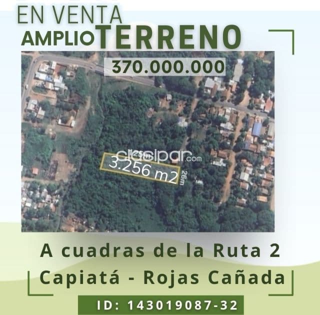 amplio terreno de 3.256 m2 en Capiatá Ruta 2 a cuadras del Colegio Militar