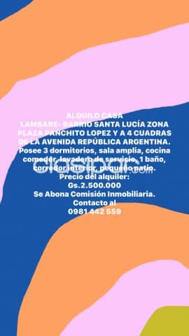 Casa. Lambare-barrio santa lucía z/plaza panchito lopez y av. Rca.argentina