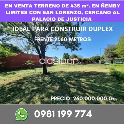 Terreno de 435 m2. Ideal para construir duplex en zona pa-i ñu Ñemby !! — foto 2