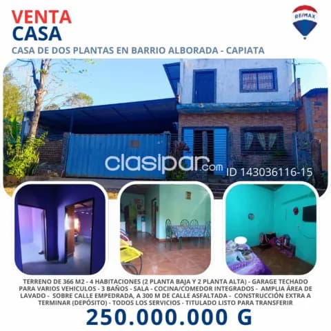 Venta- terreno 366.75- casa en Capiatá, b° alborada ruta 2 ex km 24, foto 2