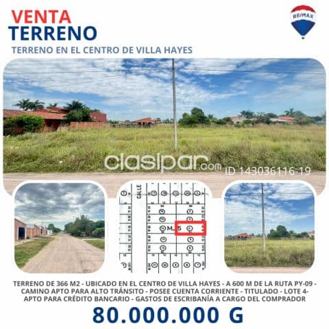 Venta- terreno 366 m2, centro de villa hayes, foto 1