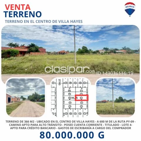 Venta- terreno 366 m2, centro de villa hayes, foto 2