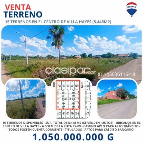 Venta- 15 terrenos 5.448m2- centro de villa hayes, foto 1