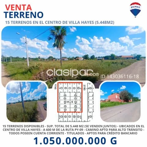 Venta- 15 terrenos 5.448m2- centro de villa hayes, foto 2