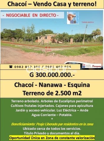 Nueva asuncion - ex chacoi - lote 2.500 m2 - casa habitable en terreno urbano — foto principal