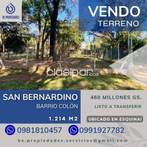 📍vendo terreno en San Bernardino ubicado en esquina - barrio colón !!! — foto principal