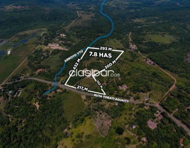 🌳 propiedad rural de 7,8 has sobre ruta y con arroyo en tobatí 🌳
