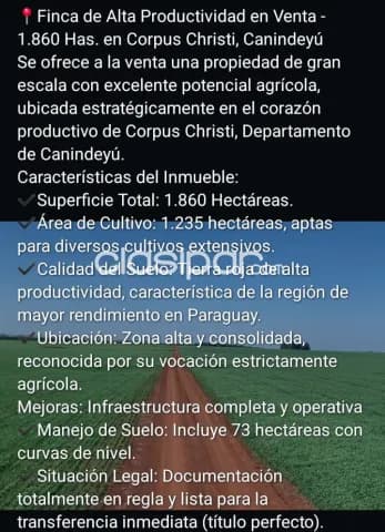Katuete, corpus christi canindeyu: 1.860 has, tierra roja, alto rendimiento extensivo, exp, foto 3