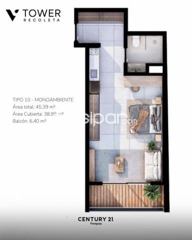 Amplio monoambiente en venta en V tower Recoleta