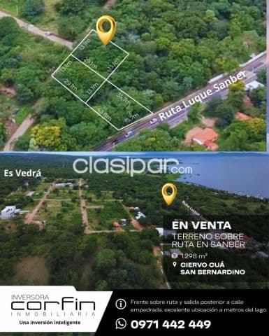 San Bernardino sobre ruta, increíble terreno de 1298m2 en ciervo cua