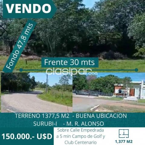 🏡 terreno de 1.377 m2 en surubi'i - zona club centenario