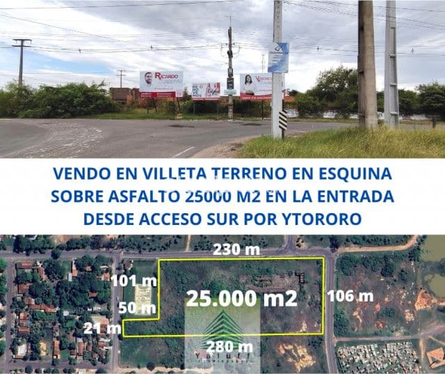 Villeta terreno en esquina sobre asfalto 25000 m2 en la entrada desde acceso sur - ytororo — foto principal