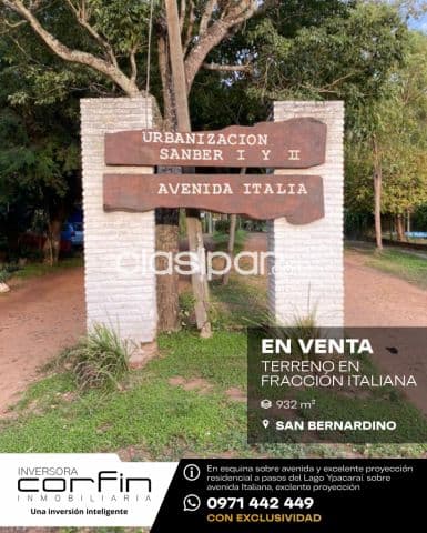 Fracción italiana - San Bernardino, esquina de 932 m2, a 300m de la ruta guillermo naumann