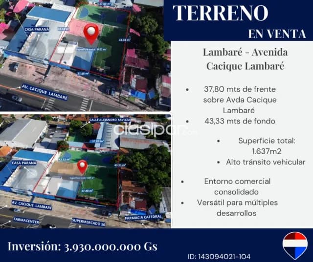 Terreno sobre avda. Cacique lambare - de 1.637 m2 — foto 2