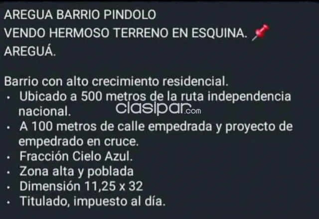 Terreno en Esquina Zona Aregua Barrio Pindolo — foto 5