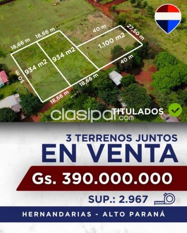 *vendo 3 terrenos juntos en hernandarias*