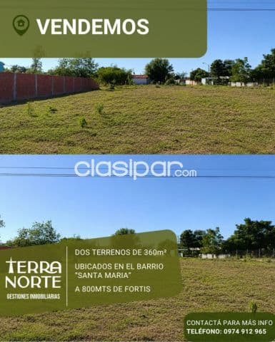 En venta dos terrenos de 360mts2 cada uno