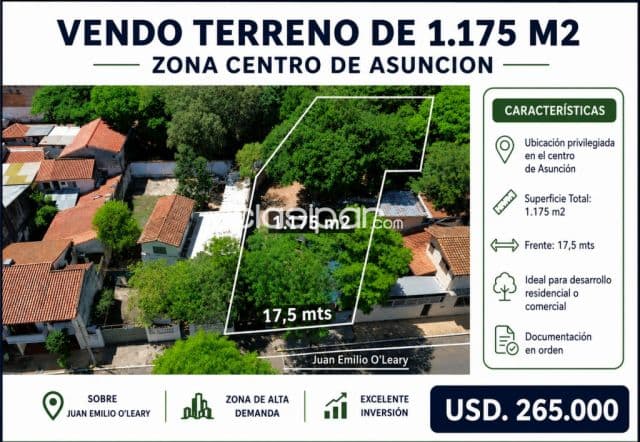 Terreno microcentro de Asunción con 1.175 m2