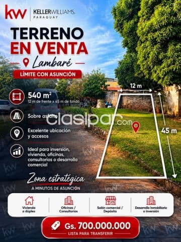 En venta terreno de 540m² en zona terminal de ómnibus de asuncion