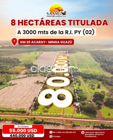 8 hectáreas en venta en km 20 acaray minga guazú, foto 2