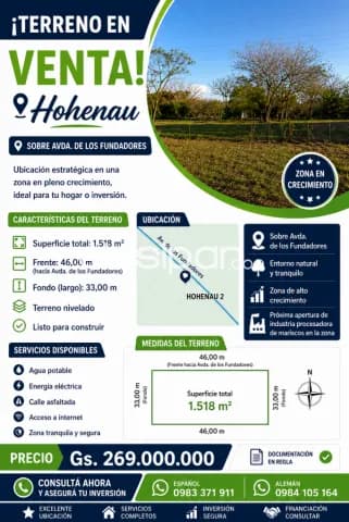 Tereno en Hohenau Avd. de los Fundadores, Hohenau 2 con 1516m2 — foto 2