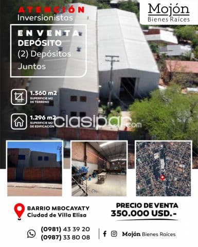 En venta dos depósitos juntos en el barrio mbocayaty de la ciudad de Villa Elisa