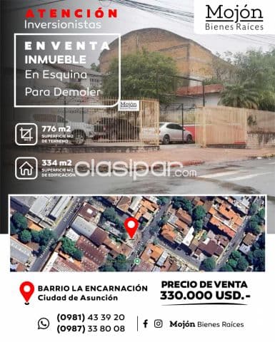 En venta inmueble en esquina en el barrio la Encarnación de la ciudad de Asunción