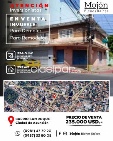 En venta inmueble en esquina con salones comerciales y departamento en el barrio san roque