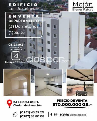 En venta departamento de tres (3) dormitorios en el edificio los jazmines II en sajonia