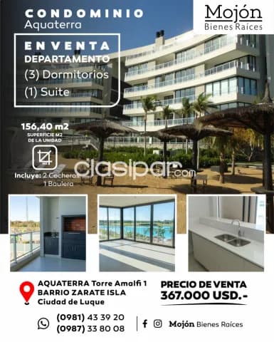En venta departamento de tres (3) dormitorios en suite en el condominio aquaterra, foto 2