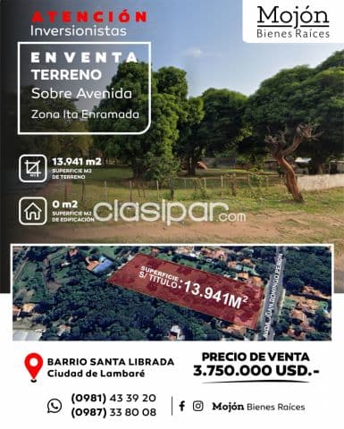 En venta importante terreno sobre avda. Peron en la zona de ita enramada