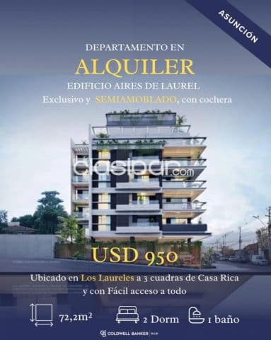 En Alquiler Departamento de 2 dormitorios en Los Laureles Asunción