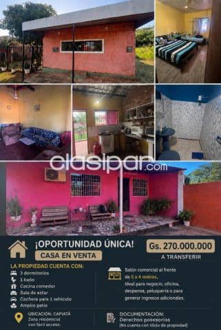 casa en Capiata de 3 habitaciones