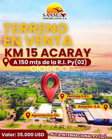 Terreno en venta en el km 15 acaray a 150 mts de la ruta internacional py(02)