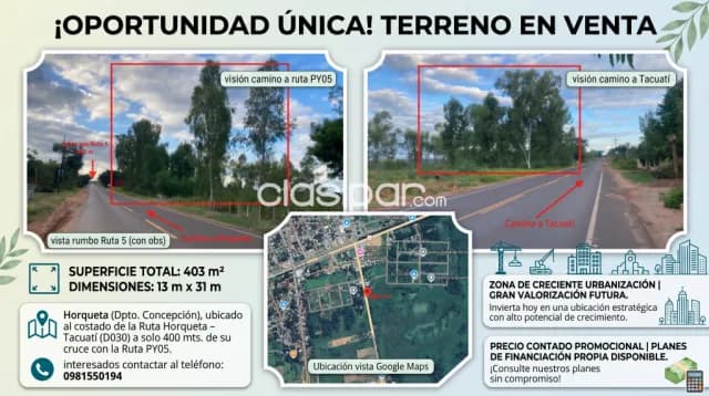 Terreno de 403 m² en Horqueta – Excelente Ubicación s/ Ruta D030 (Zona PY05) — foto 2