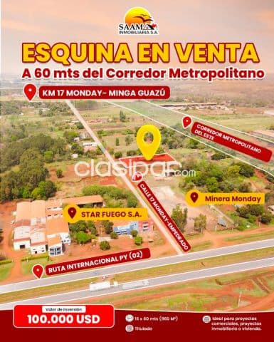 Esquina en venta – ubicación real y estratégica a 60 metros del corredor metropolitano