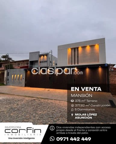 Mansión molas lópez, 5 dmts, garage, eje de oro de Asunción, detrás de casa rica