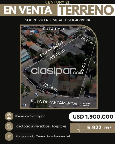 En venta terreno de 5.922 m2 sobre ruta 2 en centro de San Lorenzo — foto 2